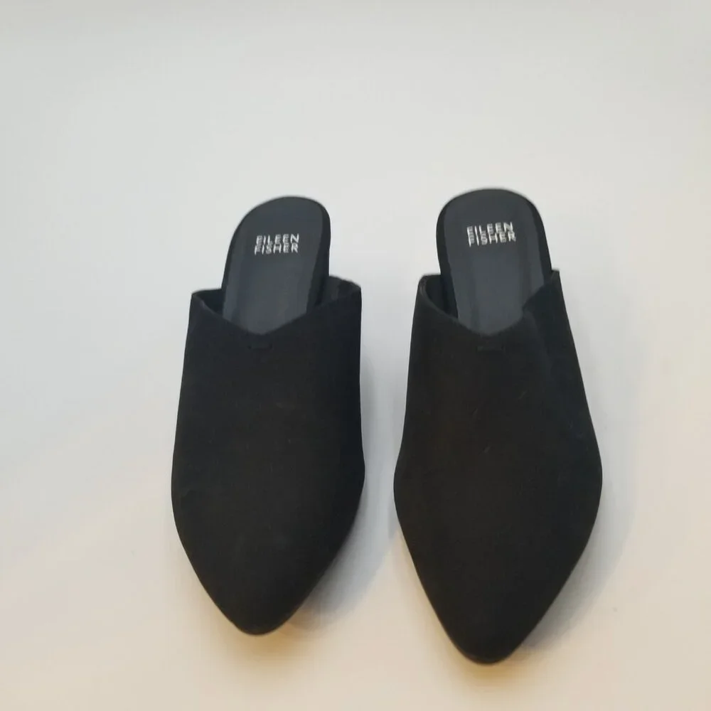 Eileen Fisher Genuine Suede Black Mules Suede Heeled size 7.5 - Picture 2 of 4